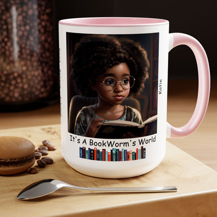 It's A Bookworm's World - girl - personalized mug