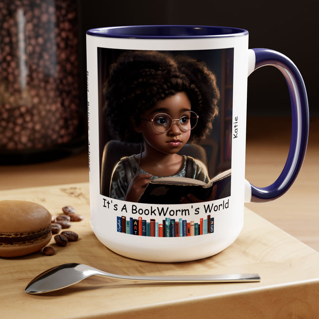 It's A Bookworm's World - girl - personalized mug