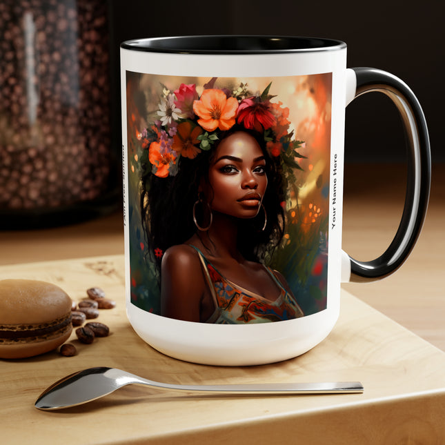 Personalized Afro Woman Art Coffee Mug - Custom Name Ceramic Mug For Mom, African American Girl Gift, 11oz Or 15oz