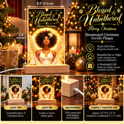 Blessed & Unbothered – Illuminated Christmas Acrylic Plaque