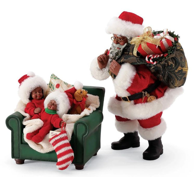 Shhhh Baby Sleeping - African American Santa figurine